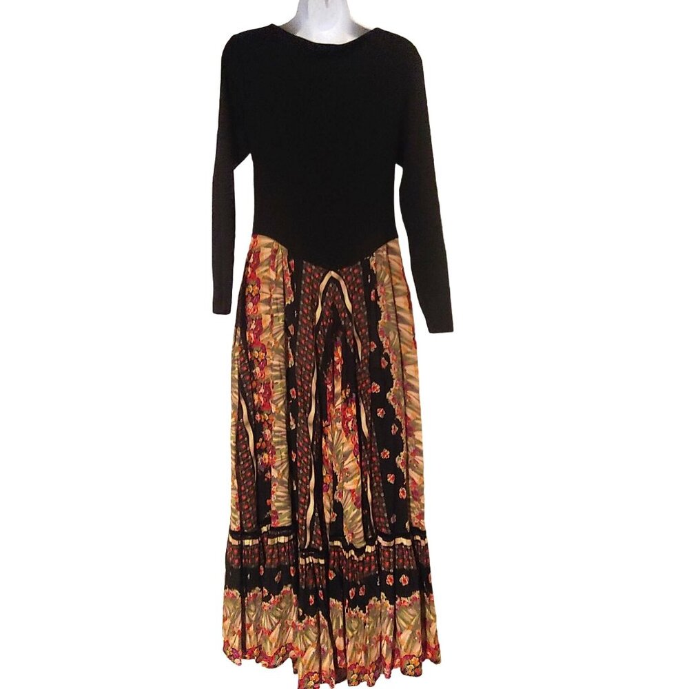 Karen Alexander Vintage L-Sleeve Drop Waist Cottage Core Floral Maxi Dress 14 - Picture 2 of 9